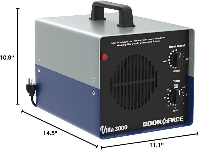 OdorFree Villa 3000 Ozone Generator for Eliminating Odors, permanently removing Tobacco, Pet and Musty Odors at their Source - Easily Treats Up To 3000 Sq Ft