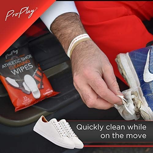ProPlay Athletic Shoe Cleaning Wipes | Carnauba Wax Included | Repels Water from Shoes | Powerful Cleaner That Removes Dirt, Grass, and Sand | Convenient, Resealable Pack - Unscented | 24 Pack