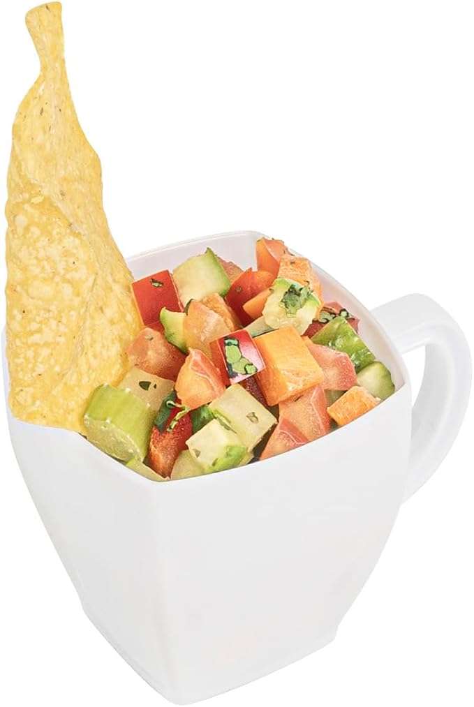 Restaurantware-5 Ounce Square Espresso Cups, 100 Disposable Plastic Coffee Cups - PS Plastic, With Handles, White Dessert Cup, For Catering Events, Parties, Weddings, And Cafes