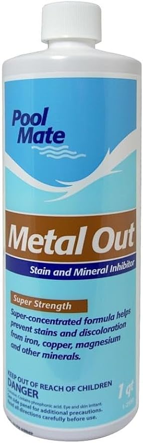 Pool Mate 1-Quart 12-Pack Concentrated Metal Out Stain and Mineral Inhibitor, Pool Metal Remover, Stain Remover, Made in USA