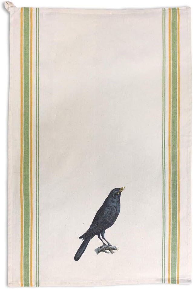Style In Print Custom Decor Kitchen Towels Crow Vintage Look B Animals Birds Animals Birds Cleaning Supplies Dish Towels Green Stripe Design Only