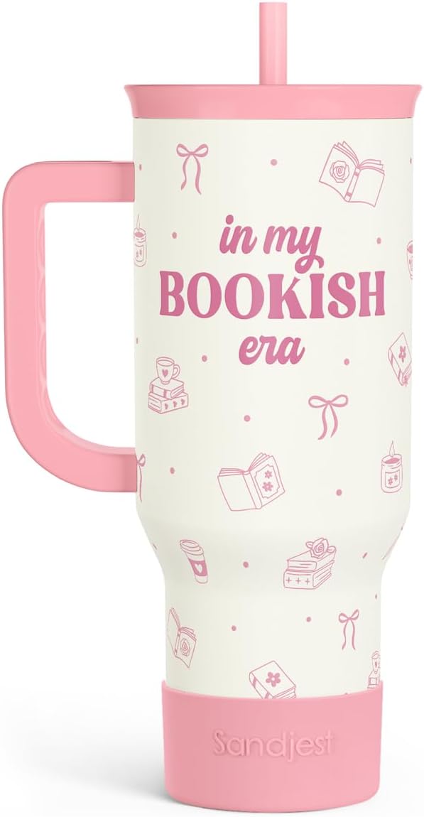SANDJEST Book Lovers 40oz Tumbler With Handle and Straw, in My Bookish Era Insulated Stainless Steel Travel Coffee Mug for Women Girls Bookworms, Gift Idea for Birthday Christmas Mothers Day