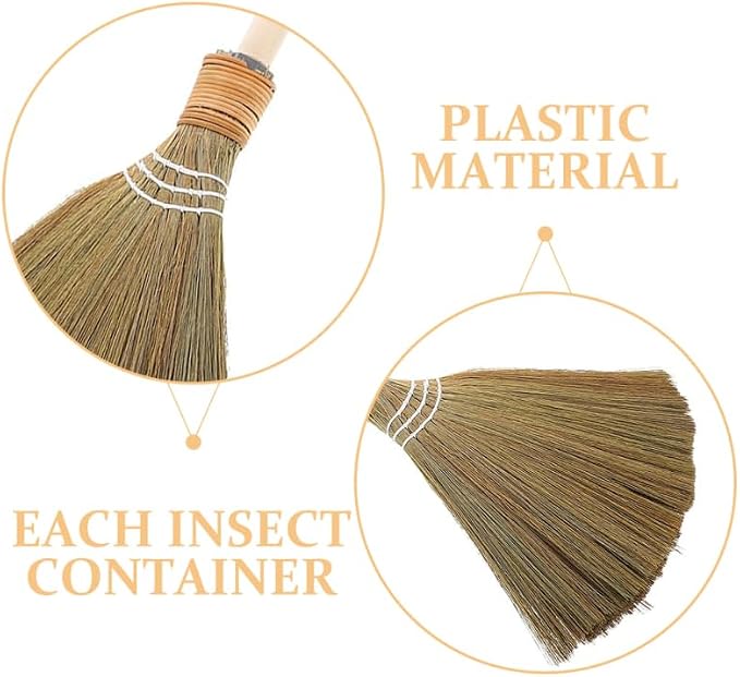 Healeved Handmade Asian Broom for Indoor Sweeping, 26" Short Handle Traditional Vietnamese Miscanthus Straw Broom with Hanging Cord, Soft Bristle Floor Sweeper for Hardwood, Tile and Dust Cleaning