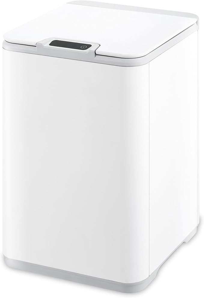 NINIESTARS DZT-10-35, 2.6 GAL / 10L, White Plastic, Square Shape, Motion Sensor Trash CAN