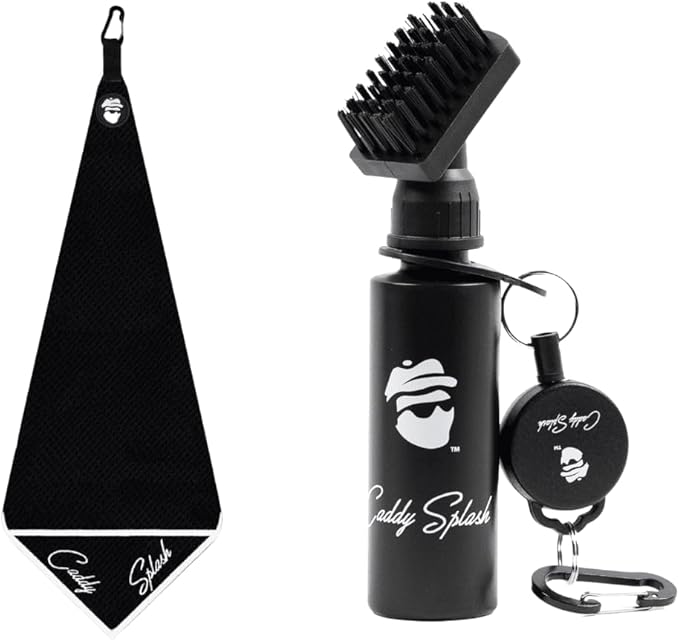 Original Golf Club Water Brush +Golf Pocket Mag Towel - Black Bundle