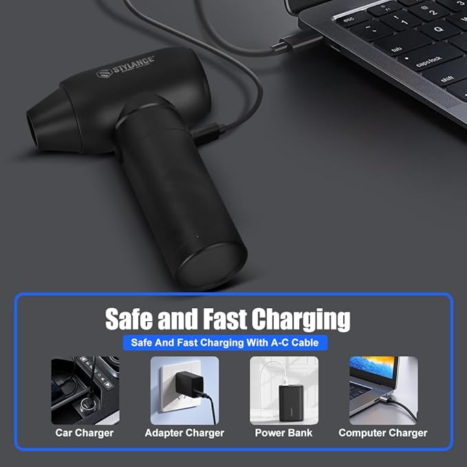 Barber Air Duster, 110000 RPM 2-in-1 Mini Aluminum Air Duster, Professional Hair Cleaning Tool for Barbers, Rechargeable Turbo Air Blower with Dust Filter, 2 Nozzles for Hair, Keyboard, PC
