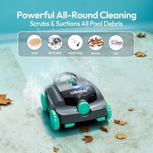 Pool Vacuum,UBoter E10 Cordless Robotic Pool Cleaner, Dual-Layer Filtration,Powerful Obstacle Crossing, Enhanced Edge & Corner Cleaning,120-Min for Above-Ground & Flat-Bottom Pools to 860 Sq.Ft