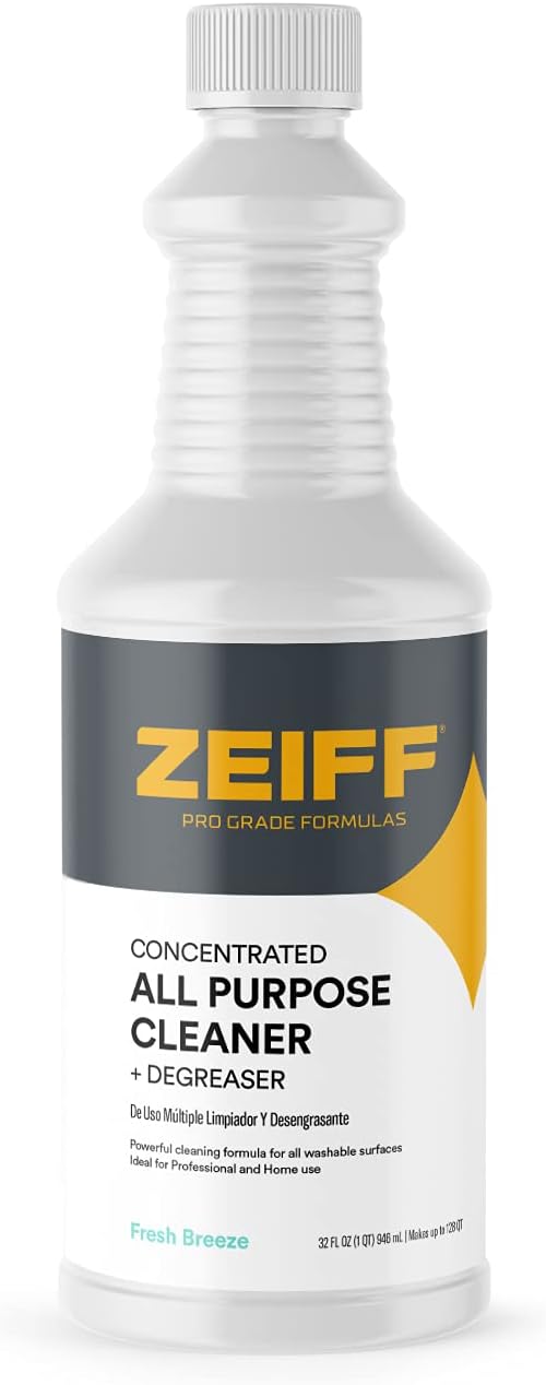 Zeiff Pro-Grade All-Purpose Cleaner & Degreaser - Powerful Cleaning & Odor Eliminating Formula For Professional & Home Surfaces - 32 Ounce Concentrate - Fresh Breeze