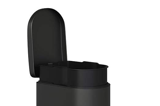 Garvee 13 gal / 50 L Metal Kitchen Trash Can with Lid, Slim Rustproof Garbage Can, Large Step-on Trash Bin with Inner Bucket, Rear Handle, Soft Close Lid, Black