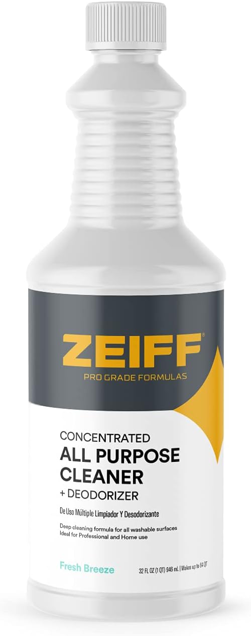 Zeiff Pro-Grade All-Purpose Cleaner & Deodorizer - Deep Cleaning & Odor Eliminating Formula For Professional & Home Surfaces - 32 Ounce Concentrate - Fresh Breeze