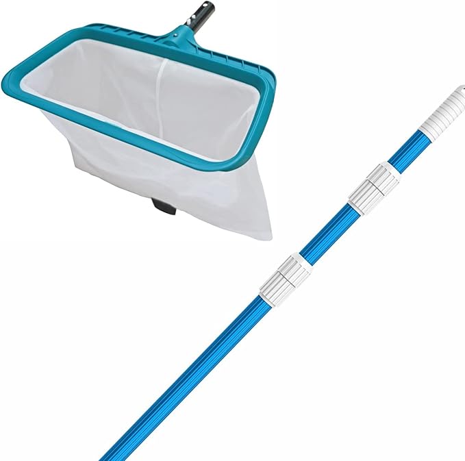 POOLWHALE Pool Skimmer Rake Fine Mesh Net with 12FT Telescopic Aliminum Pool Pole