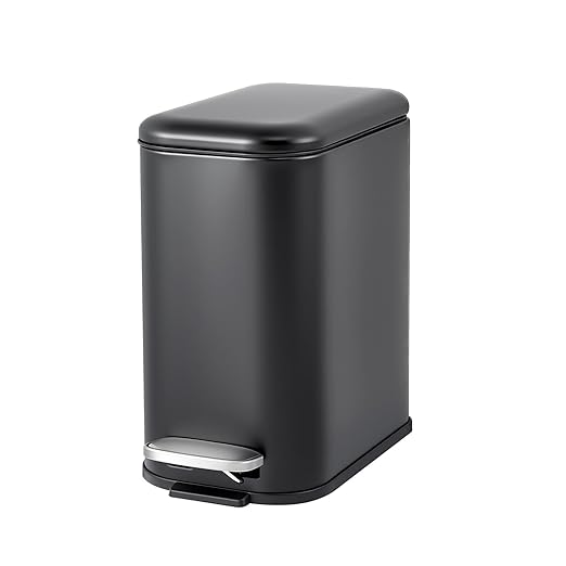 Bathroom Trash Can with Lid, 5L/1.3 gal Stainless Steel Step Trash Can, Slim Small Wastebasket with Removable Inner Bucket for Toilet Bedroom Office