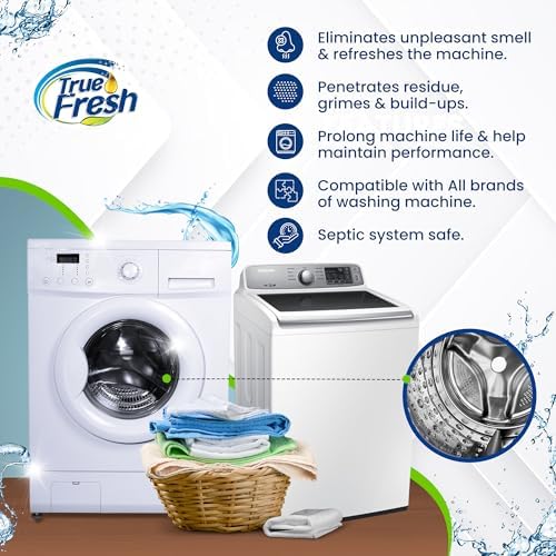 True Fresh Washing Machine Cleaner Descaler Tablets 15 Pack - Heavy Duty Mold Stain Remover Gel – Deep Cleaning Kit for HE Front & Top Load Washers, Seals, Grout, Shower Caulking, Tiles & More