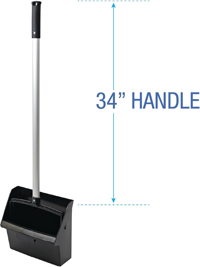 Boardwalk Commercial Lobby Dust Pan, 11.75 x 37, 34" Long Handle, Plastic/Aluminum, Black/Silver, Large Capacity