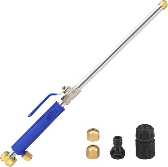 Jet Nozzle for Garden Hose, High Pressure Washer Hose Nozzle, Power Washer Wand with 2 Different Nozzles and Hose Quick Connectors for Car Washing, Garden Cleaning, Patio (Blue)