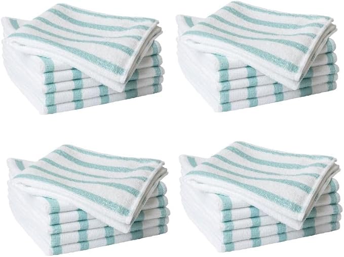 Martha Stewart Microfiber Cleaning Cloths, Ultra-Absorbent, Lint-Free Cleaning Towels for Home & Kitchen, Teal Stripes, 11 Inches, 24 Count