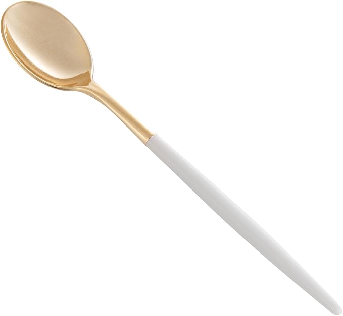 Restaurantware-Moderna 7.75 Inch Fancy Flatware, 50 Durable Plastic Flatware - With White Handle For Grip, Heavy-duty, Gold Plastic Spoons, Easily Disposable Or Restaurants