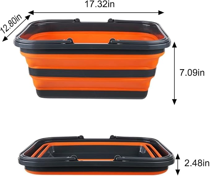Monozuki Collapsible Sink 4.8Gal/18.1L, Heavy Duty Foldable Basin with Handles for Camping, Car Wash, Kitchen – Also Use as Storage Basket for Home, Garage, RV(Orange)