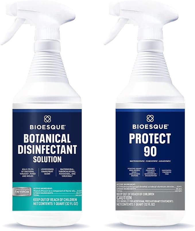 Bioesque Botanical Disinfectant Solution and Protect 90 Bundle, Heavy Duty Broad-Spectrum Disinfectant, Heavy Duty Bacteriostatic, Fungistatic, Algaestatic Formula, 32 Fluid Ounce (Pack of 2)