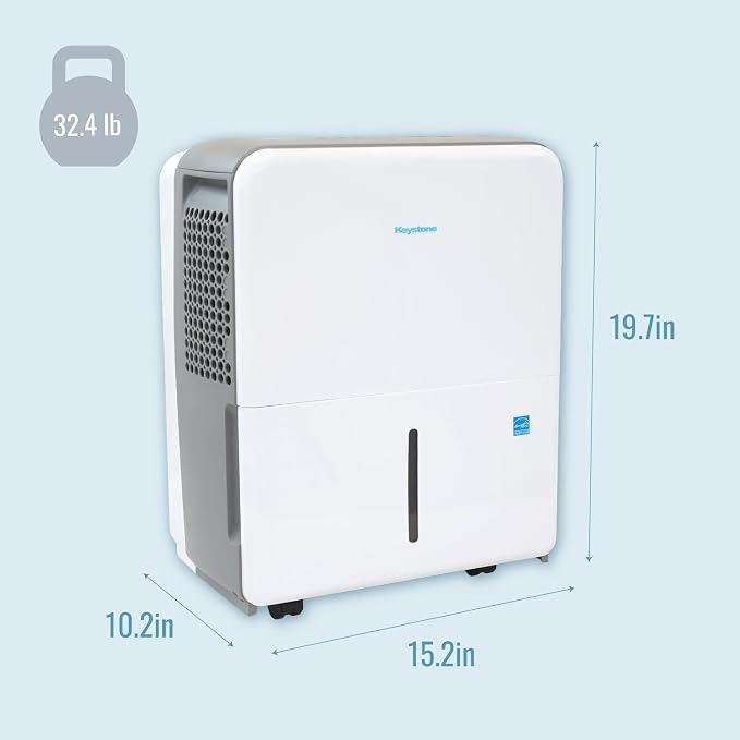 Keystone Energy Star 22-Pint Portable Dehumidifier for Large Rooms up to 1,500 Sq.Ft. with Auto-Shutoff & Timer, Quiet and Moisture Absorber For Basement, Garage, Living Room