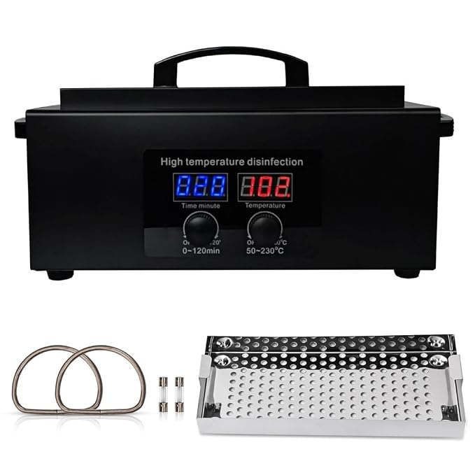 Tool Sterilizers, High temperature sterilization up to 230°C Time Setting, for Nail Salons Dental Clinics Hair Cutting Tools and Daily Household Use Black