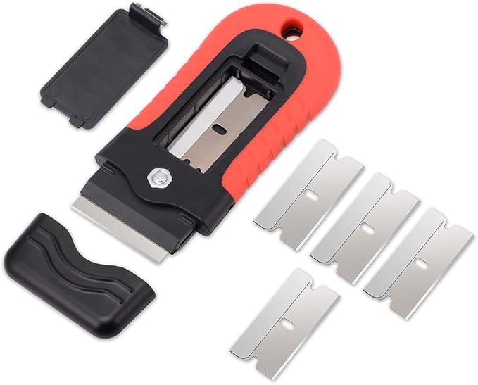 Gomake Locking Razor Blade Scraper with Safety Cap, Glass Cooktop Scraper with 10PCS Stainless Steel Blades for Glass Clean, Paint and Old Label,Decal Sticker Remover, Stove Top Cleaning