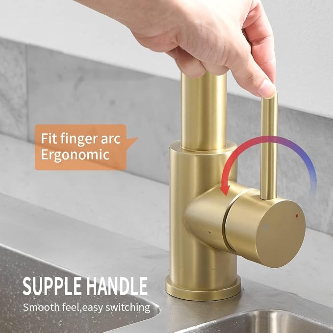 Kitchen Faucets with Pull Down Sprayer 304 Stainless Steel Industrial Single Handle One Hole Faucet for Farmhouse Camper Laundry Utility Rv Wet Bar Sinks Gold 9009K