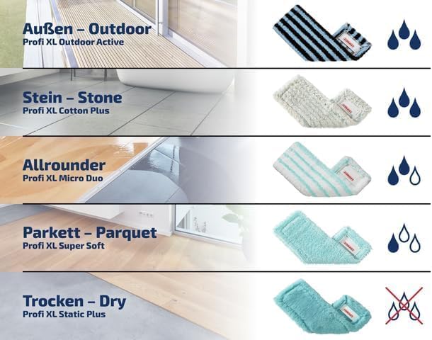 Leifheit Floor Cleaning Profi XL Mop and Bucket Set – 42 cm Microfibre Mop for Large Floors with 360° Joint, Foot-Pedal Wringing System, Heavy Duty 8 L Bucket, Easy Moist or Wet Cleaning, Turquoise