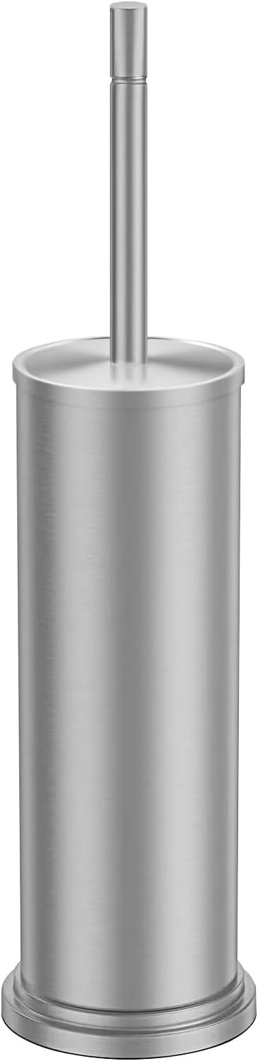 Brushed Nickel Toilet Brush and Holder Set,304 Stainless Steel Toilet Brush for Bathroom with Long Handle, Heavy Duty Toilet Bowl Brush,Removable Inner Bowl and Splash Protection,Deep Cleaning