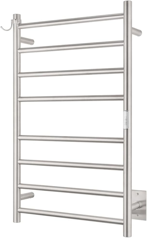 8-Bar Towel Warmer Plug-in Hardwired 3 Modes Brushed Steel 21”W 34”H | NORTTA 8-Bar Towel Warmer Plug-in Hardwired 3 Modes Brushed Steel 21”W 34”H