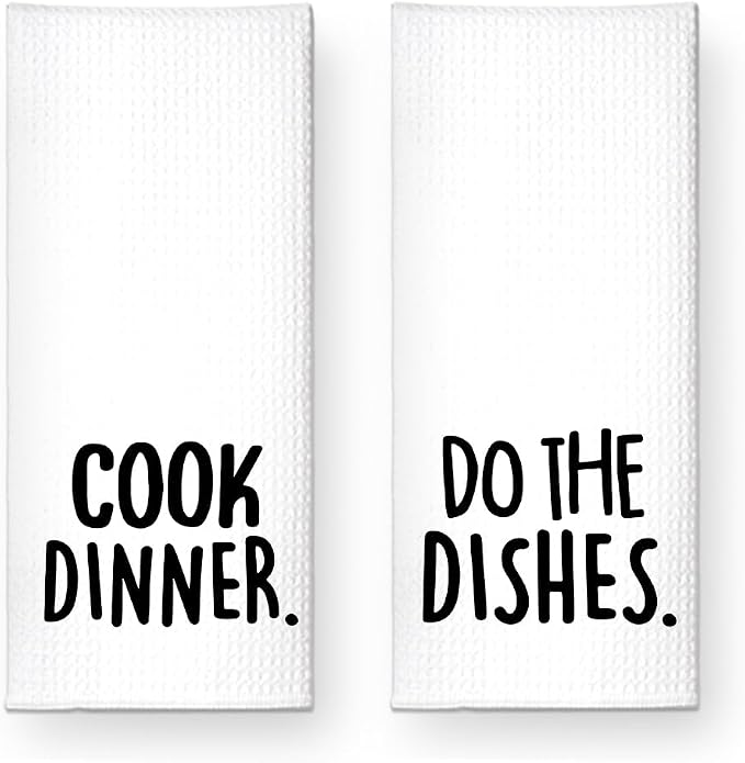 Cook Dinner Funny Kitchen Towels 2 Pack, Cute New House Gift for Hostess, Mother's Day Birthday Housewarming Gift for Mom, Auntie, Friends