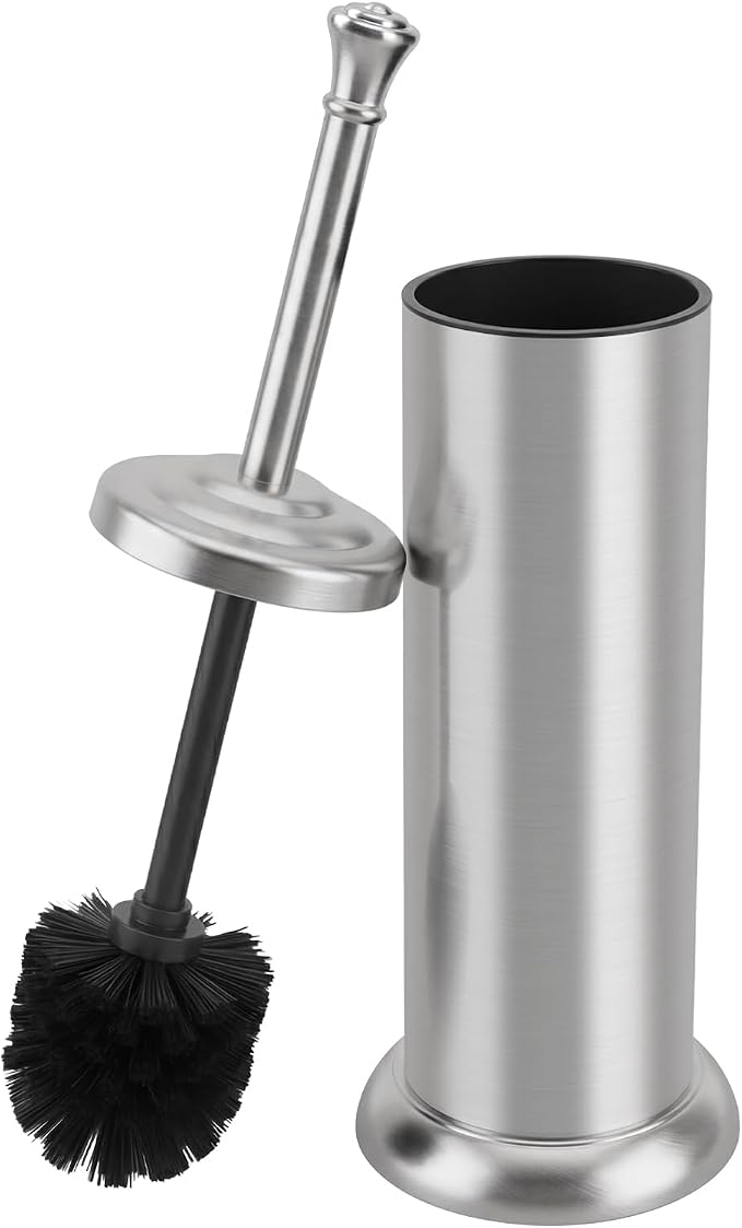 Toilet Brush and Holder Set,304 Stainless Steel Heavy Duty Toilet Brush,Extra Long Handle Toilet Bowl Brush and Holder for Bathroom,Durable,Deep Cleaning,Extra Dense Bristles (Brushed Nickel)