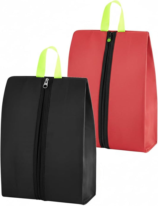 2 Pcs 2 Pack 4 Layer Smell Proof Cleat Bag Fits up to Size 14, Odor & Mud Resistant Cleat Storage, Waterproof, Fits Soccer, Football, Baseball & Golf Shoes (Black,Red)