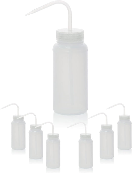 6pcs of Economy Wash Bottles, Vol.500ml (17oz), Wide-Mouth, Self-Venting Safety Wash Bottles, LDPE Material, IN-WBW500