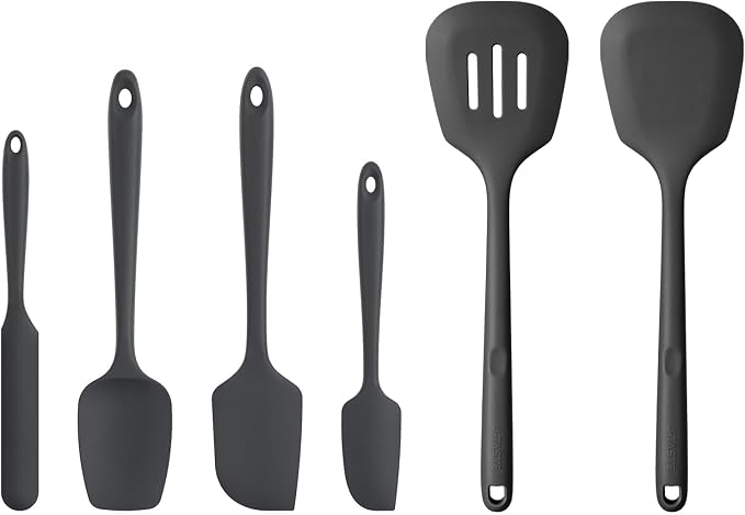 U-Taste 600ºF Heat Resistant Food Grade Silicone Spatula Set of 4, and 600ºF Heat Resistant Silicone Turners, 13.6in Long Solid & Slotted Kitchen Spatula (Black)