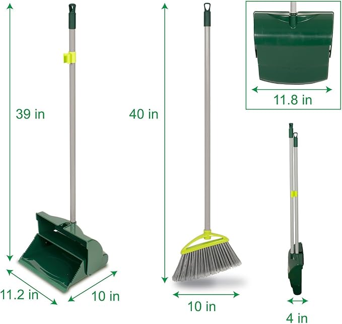 Pine-Sol Broom and Dustpan Set for Home - Both Indoor, Outdoor and Wet or Dry Use – Upright Standing Combo with Adjustable Handle for Comfort (Pack of 2)
