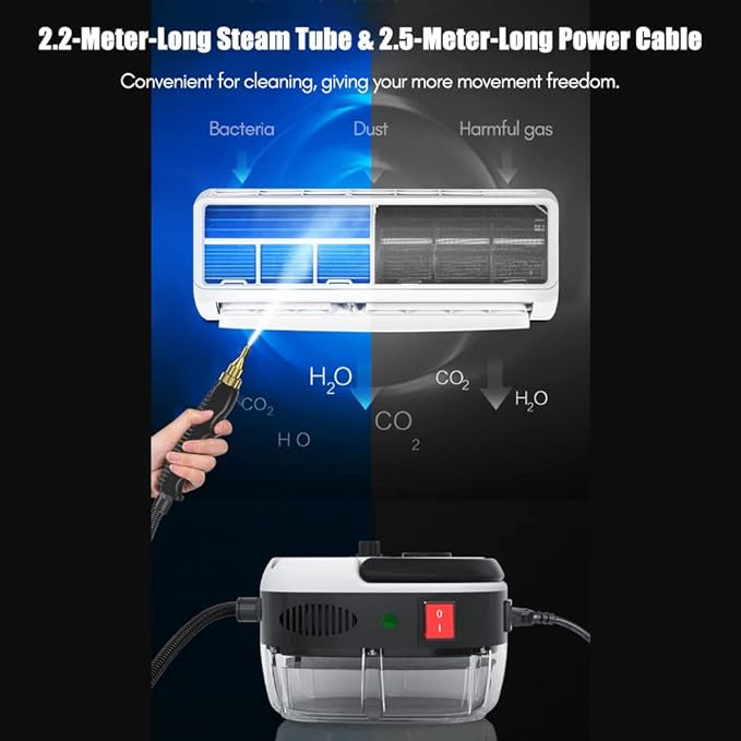 Portable Steam Cleaner, 2500W High Temperature Pressurized Steam Cleaner for Deep Cleaning Floors, Car, Upholstery, Bathroom, Windows and More