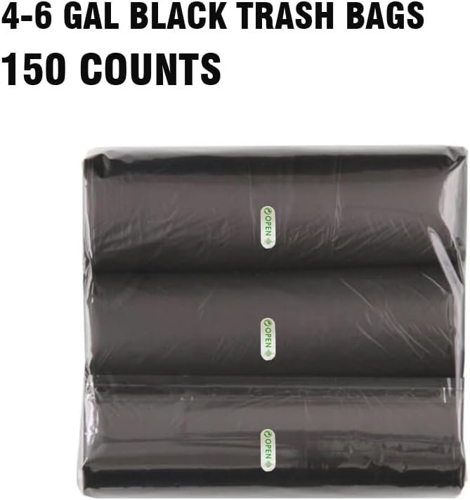 BEIDOU-PAC 4-6 Gallon Trash Bags, 150 Count Black Garbage bags, Multi-purpose Trash Can Bin Liners for Bathroom, Office, Industrial, Commercial, Janitorial, Municipal, Recycling