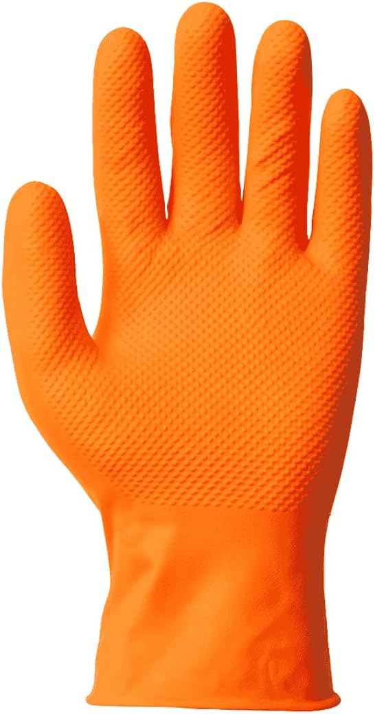 GUS Orange 8 Mil Diamond Grip Nitrile Disposable Gloves