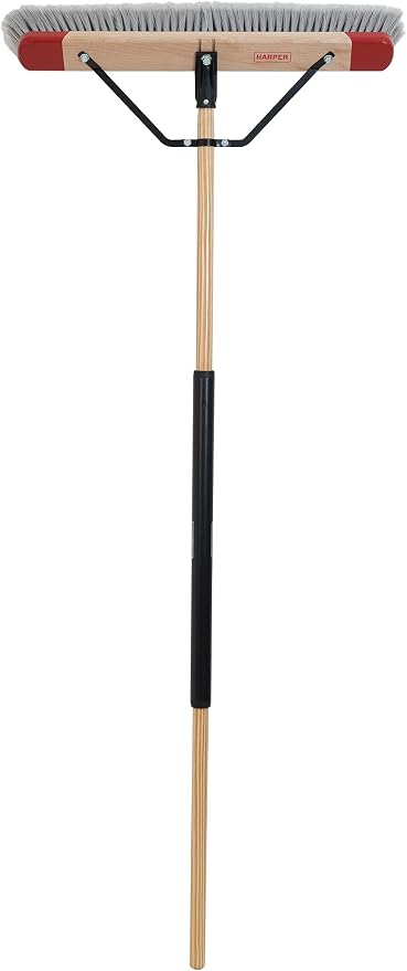 Harper 24 Inch Indoor Push Broom, Premium Heavy Duty Smooth-Surface Floor Cleaning with Flagged Bristles, Home and Garage Sweeping, Gray