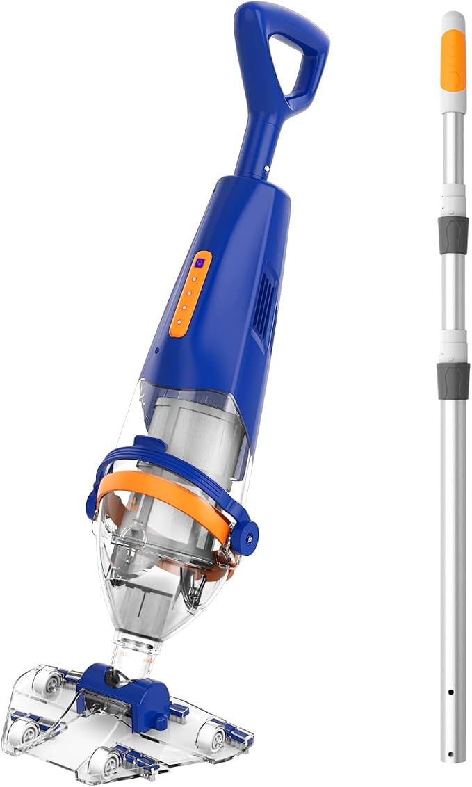 Great Shark Cordless Pool Vacuum with Remote Power Switch, 1.8m Telescopic Pole, 75 Min Runtime, 18 GPM Suction, Handheld Pool Vacuum for Above Ground & Inground Pools, Spa & Hot Tub