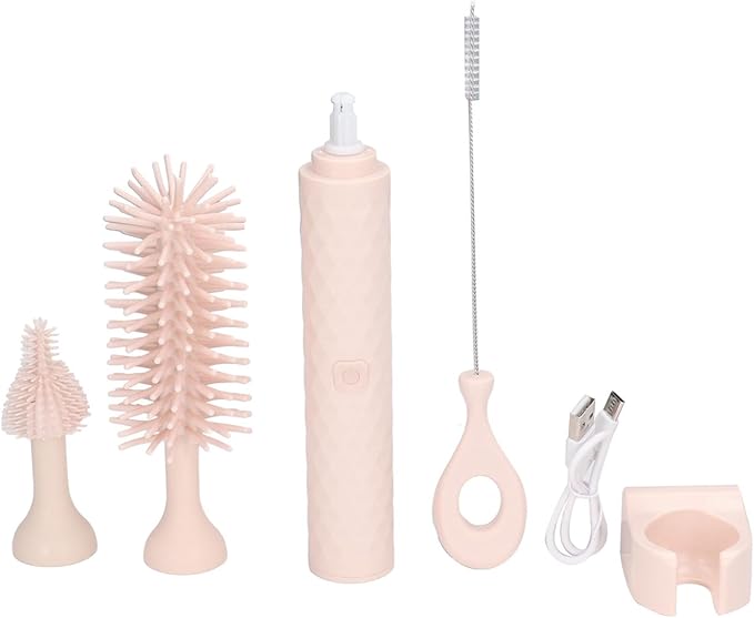 Garosa Electric Bottle Brush Electric Cleaning Brush Set Bottle Brush Pacifier Brush Straw Brush Pacifier Cleaning 2 Speeds Rotating Silicone (Pink)