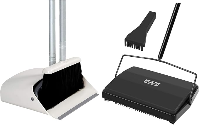 JEHONN Carpet Floor Sweeper with Horsehair, Broom and Dustpan Set for Home
