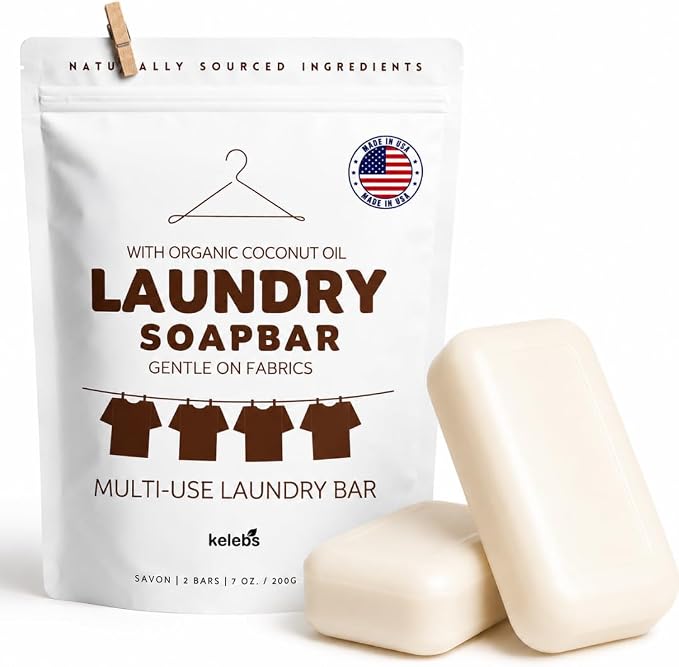 Kelebs Natural Laundry Soap Bar for Sensitive Skin with Organic Coconut - Delicate Laundry Stain Remover for Clothes, Underwear, Collar - Gentle Baby Laundry Soap | 2 Bars