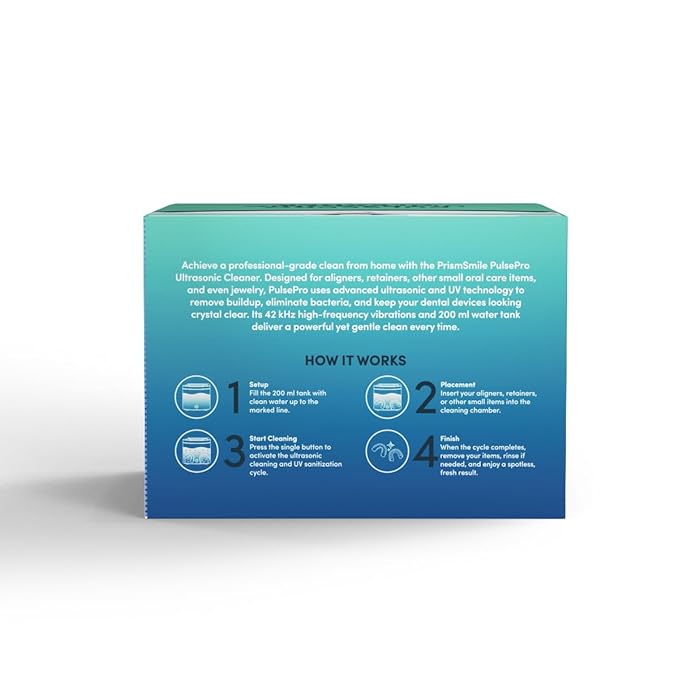 PulsePro Ultrasonic Cleaner with UV Sanitizer, 42 kHz Professional Dental Device Cleaner, 200ml Tank for Aligners, Retainers, Night Guards, One-Touch Operation