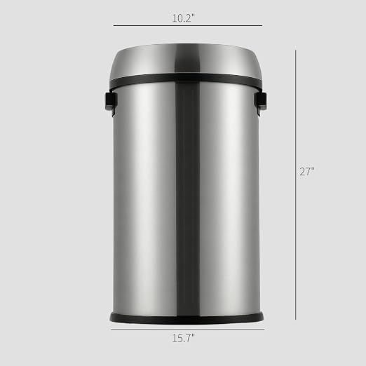 Towallmark 65L/17Gal Heavy Duty Open Top Commercial/Kitchen Trash Can, Fingerprint-Resistant Waste Bin for Office Bedroom Restaurant, Brushed Stainless Steel