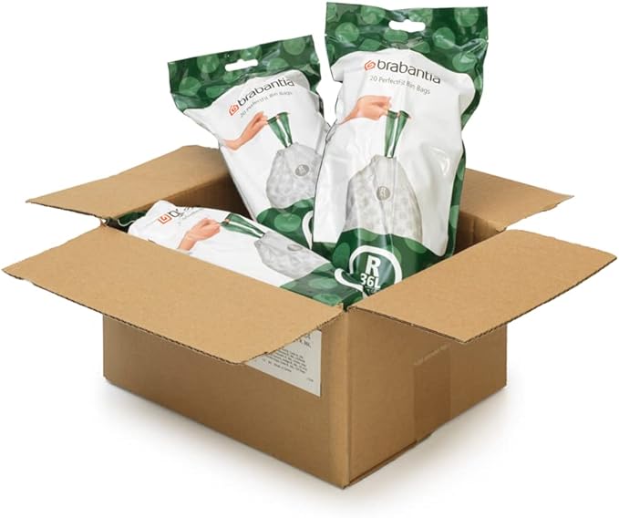 Brabantia PerfectFit Trash Bags (Size R/9.5 Gal) Thick Plastic Trash Can Liners with Drawstring Handles (120 Bags)