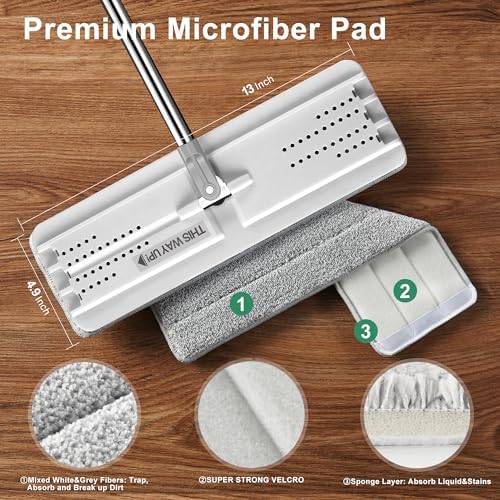 JOYMOOP Mops and Bucket with Wringer Set with 50" Mop Handle with Flexible 13" Flat Head with Flat Mop