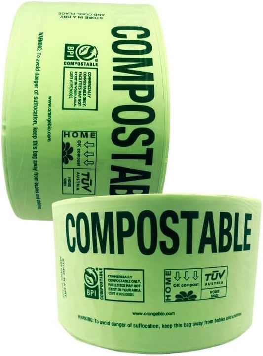 OrangeBio Compostable Produce Bags, 15 x 18 Inches, 1000 Count (500 Bags/Roll, 2 Rolls/Box), Holds Up to 20 lbs, BPI Certified ASTM D6400 & TÜV OK Compost Home Certified
