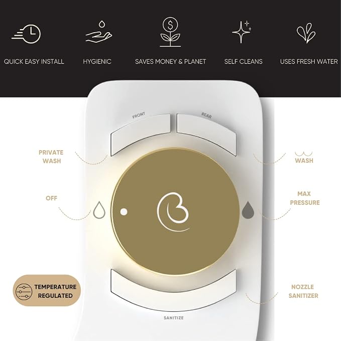Revolution Plus (Warm Water). Bidet Attachment for toilet. Luxury design, Bidet sprayer for toilet, non electric, dual nozzle, feminine wash, self cleaning. Jerusalem Gold.